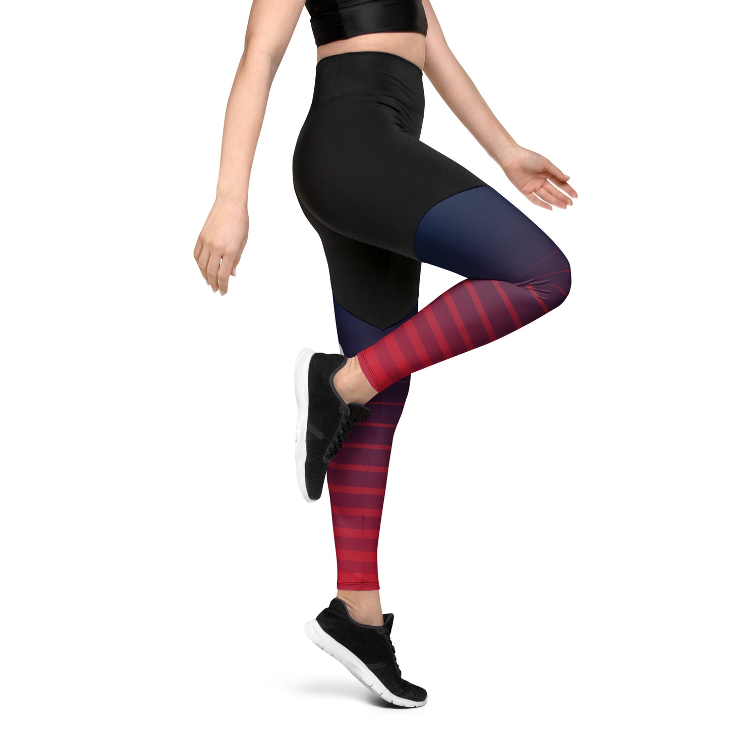 0306 Sports Leggings, Stripes Red to Blue