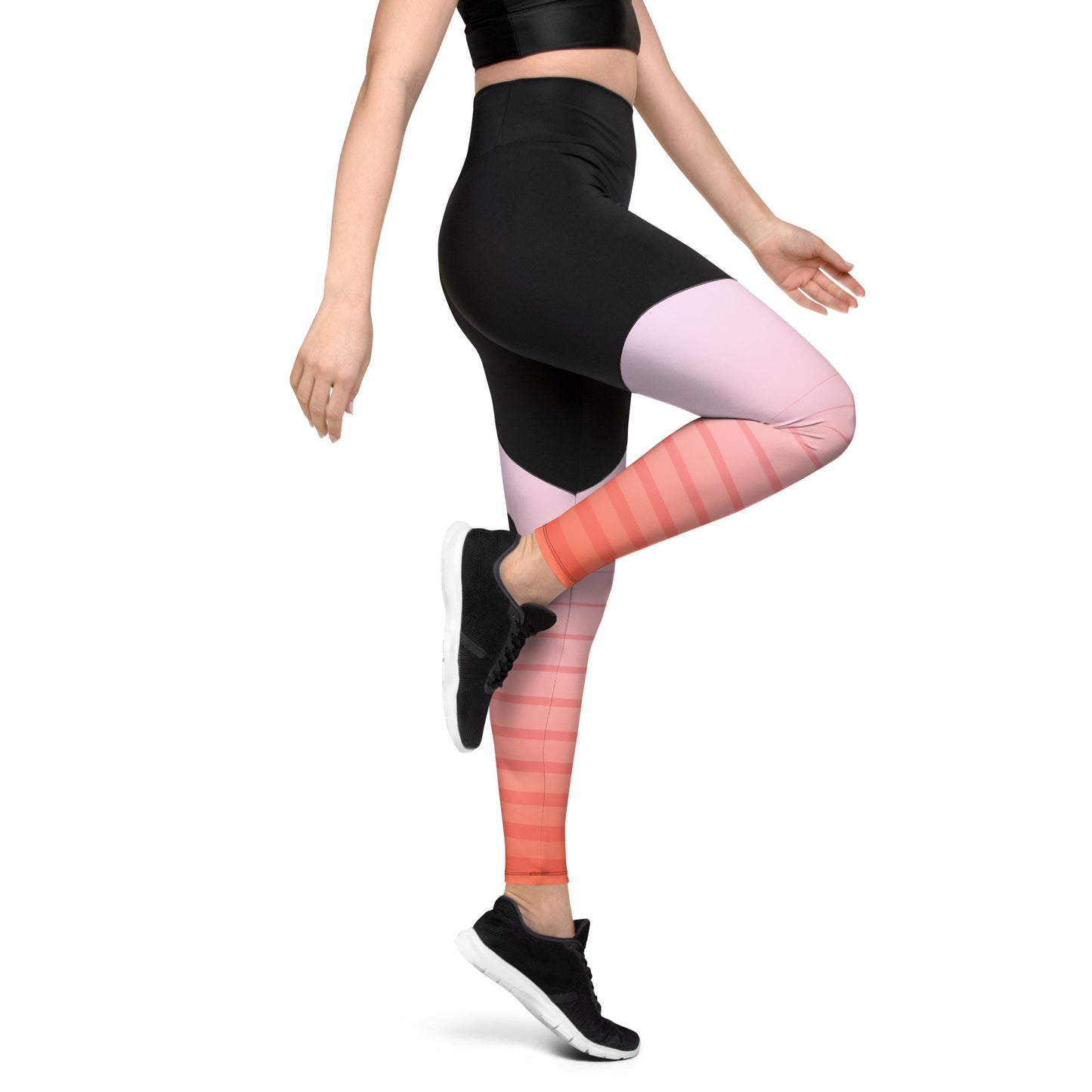 0306 Sports Leggings, Stripes 6 Red to Pink