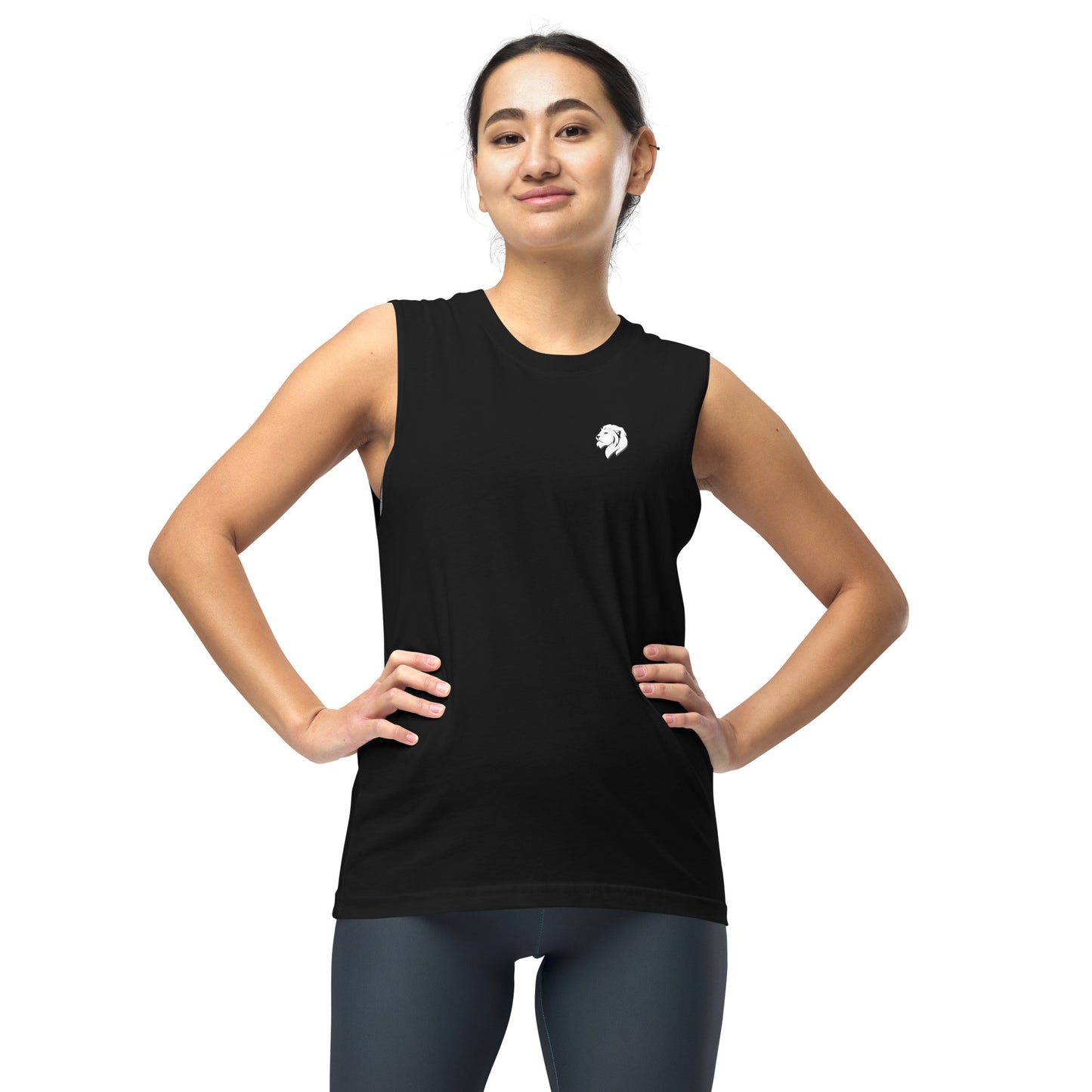 0107a Unisex Muscle Vest, Solid Black/White, 02