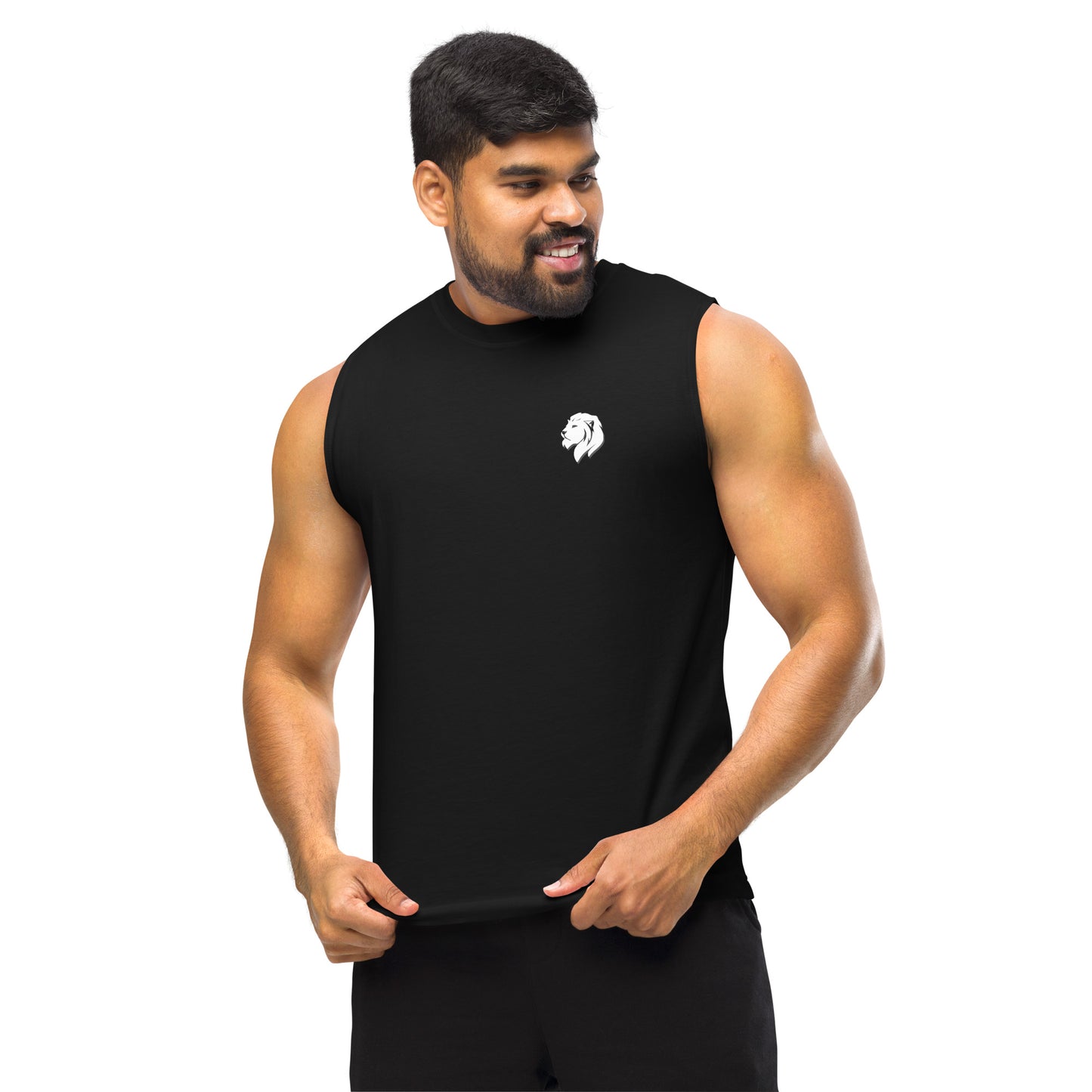 0107a Unisex Muscle Vest, Solid Black/White, 02